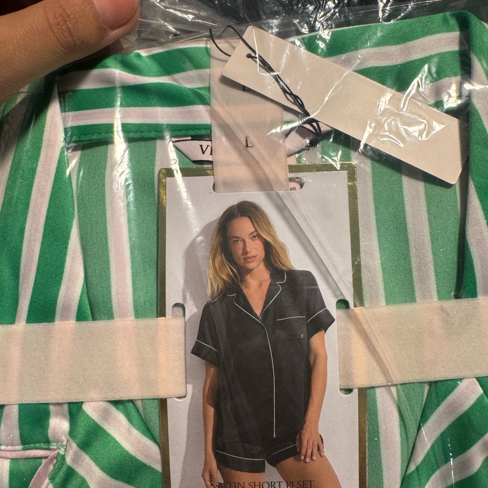Victoria's Secret Green and White Striped Pajama Set